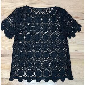 Banana republic Women's XS Black Crochet Lace Floral Oversized Boxy Top T Shirt